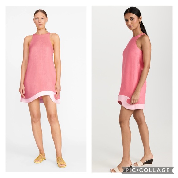 Staud M Allori Pink Linen Shift Dress Wave Hem - Picture 3 of 11